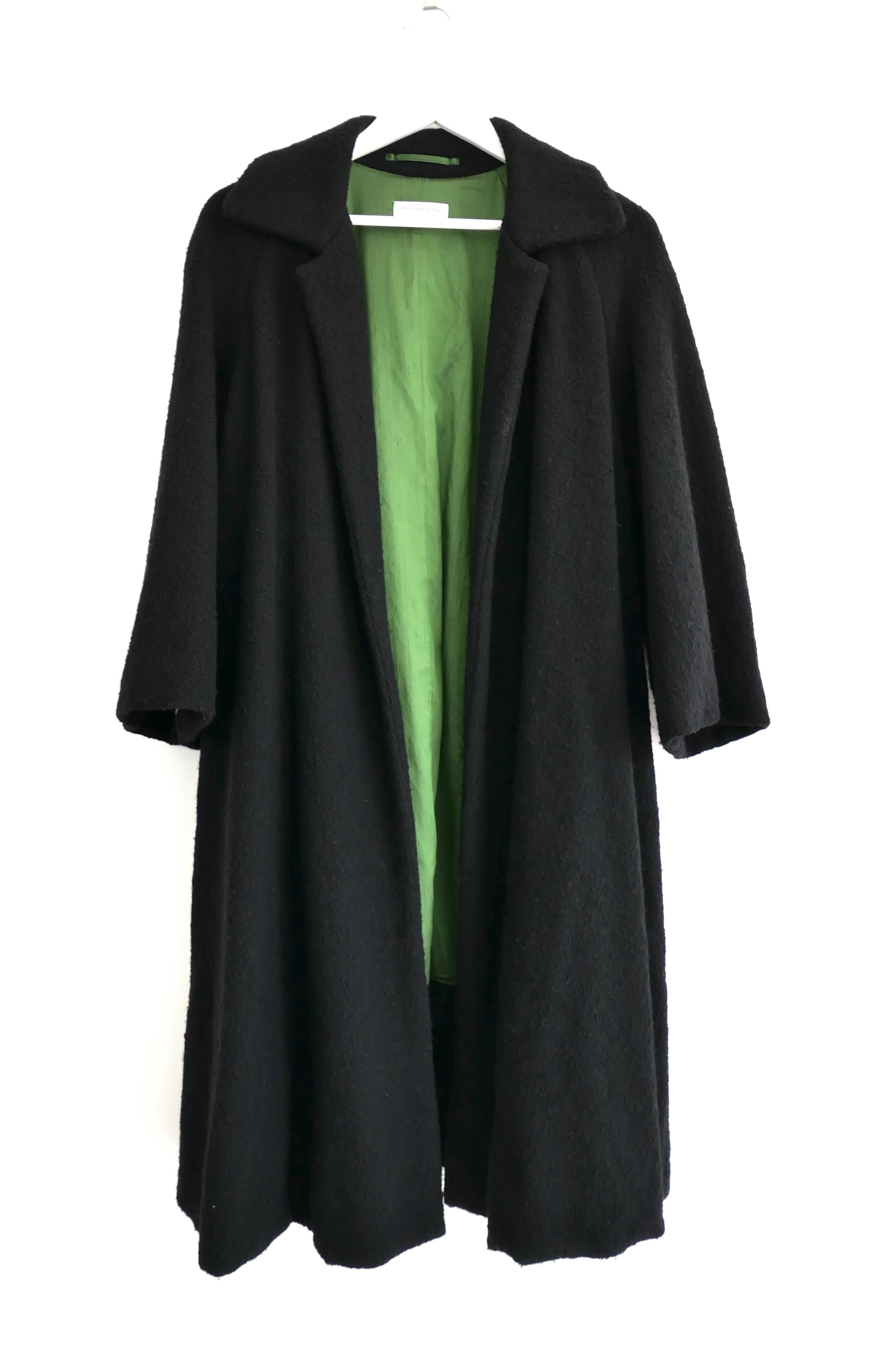 Black Dries Van Noten Fall 2005 Silk Lined Boucle Swing Coat For Sale