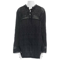 DRIES VAN NOTEN floral embroidery ladder stitch bohemian loose fit tunic top S