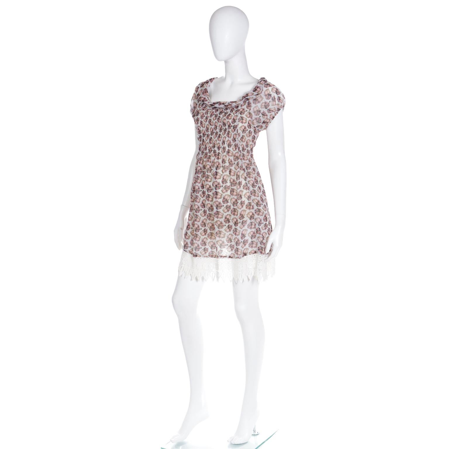 Dries Van Noten Floral Mini Dress With Crochet Lace Hem In Excellent Condition For Sale In Portland, OR