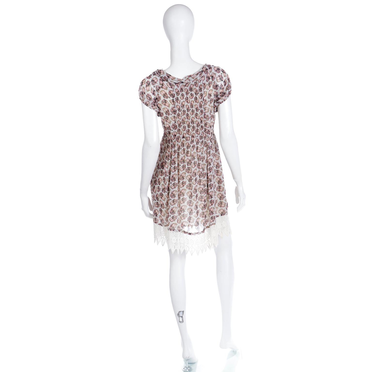 Women's Dries Van Noten Floral Mini Dress With Crochet Lace Hem For Sale