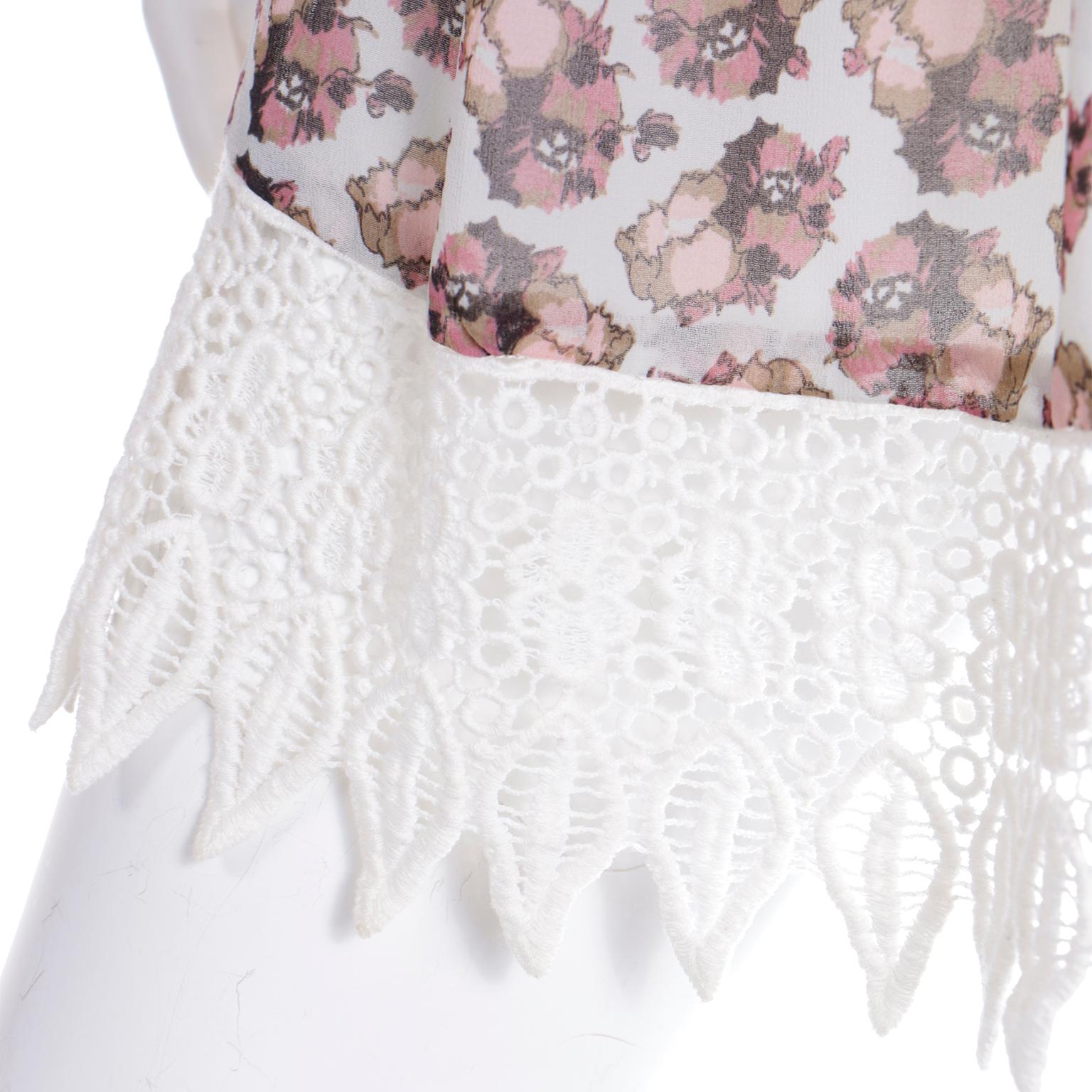 Dries Van Noten Floral Mini Dress With Crochet Lace Hem For Sale 4