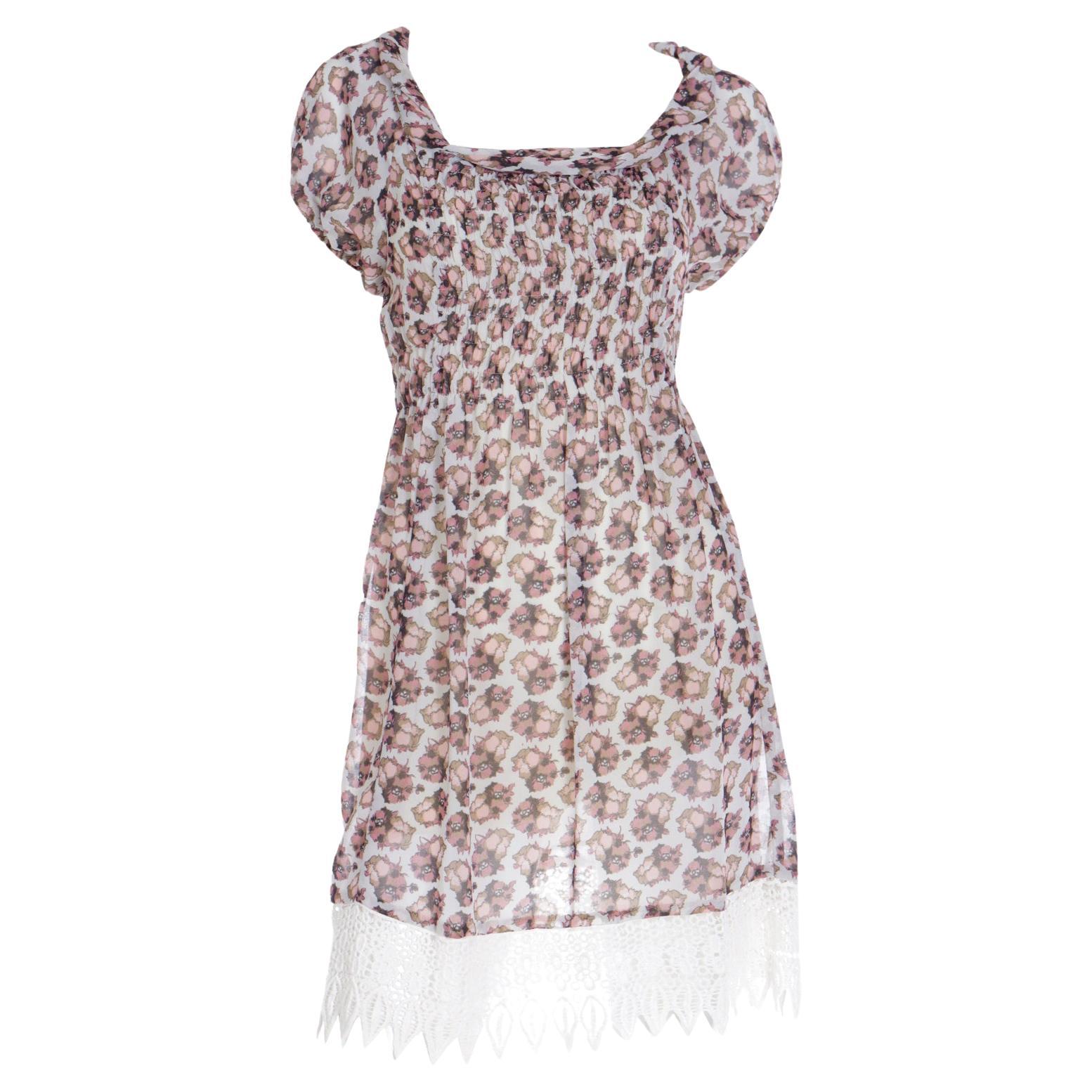 Dries Van Noten Floral Mini Dress With Crochet Lace Hem For Sale