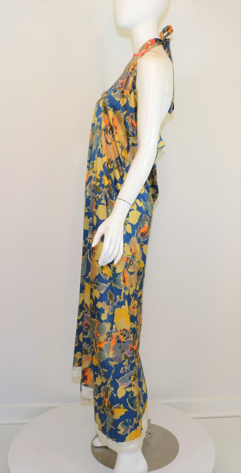 Dries Van Noten Floral Print Halter Dress with Bead Embellishing at 1stDibs
