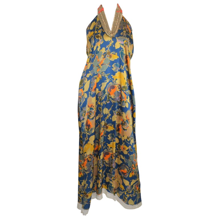 Dries Van Noten Floral Print Halter Dress with Bead Embellishing at 1stDibs
