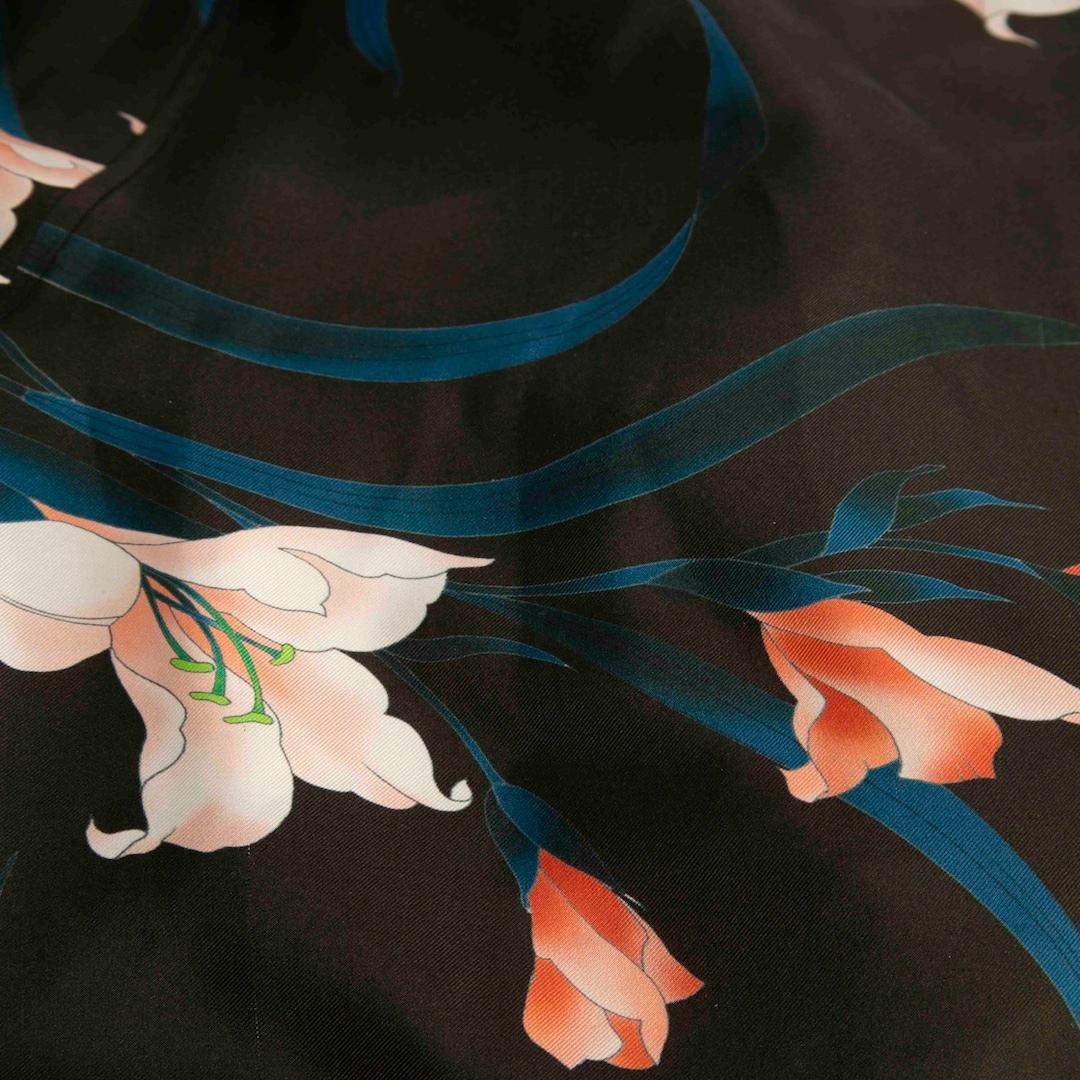 Black Dries Van Noten Floral Print Midi Belted Dress Size XL For Sale