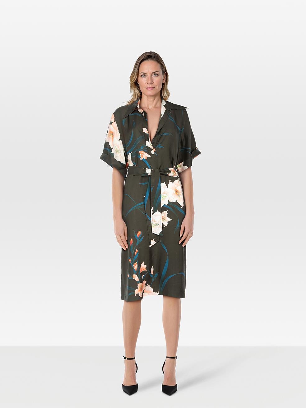 Dries Van Noten Floral Print Midi Belted Dress Size XL