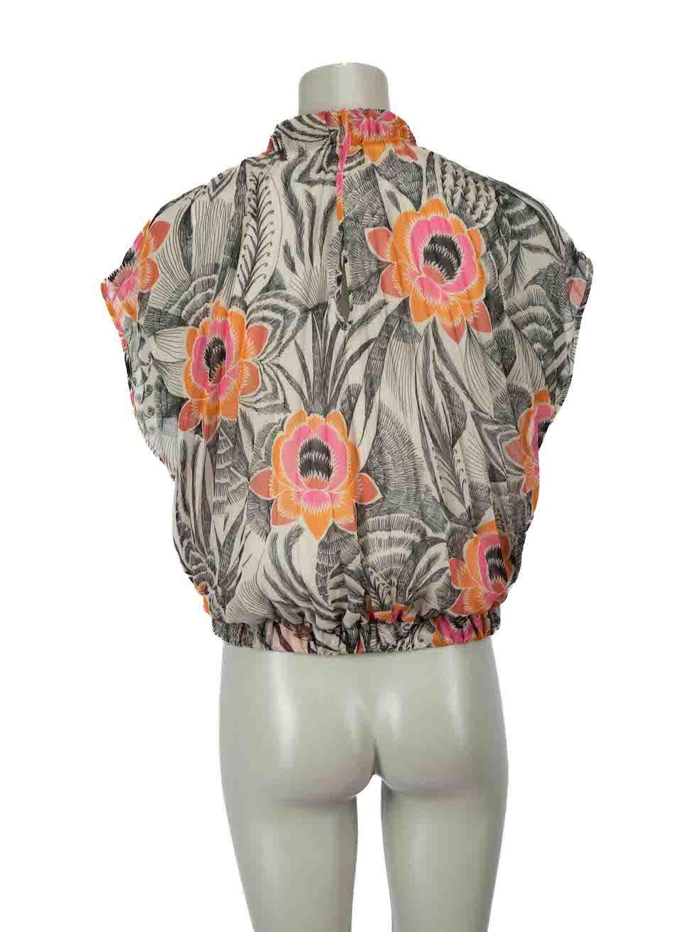 Dries Van Noten Floral Print Pleat Accent Top Size S In Excellent Condition In London, GB