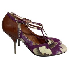 Dries Van Noten Floral Print Pumps in Purple Cotton