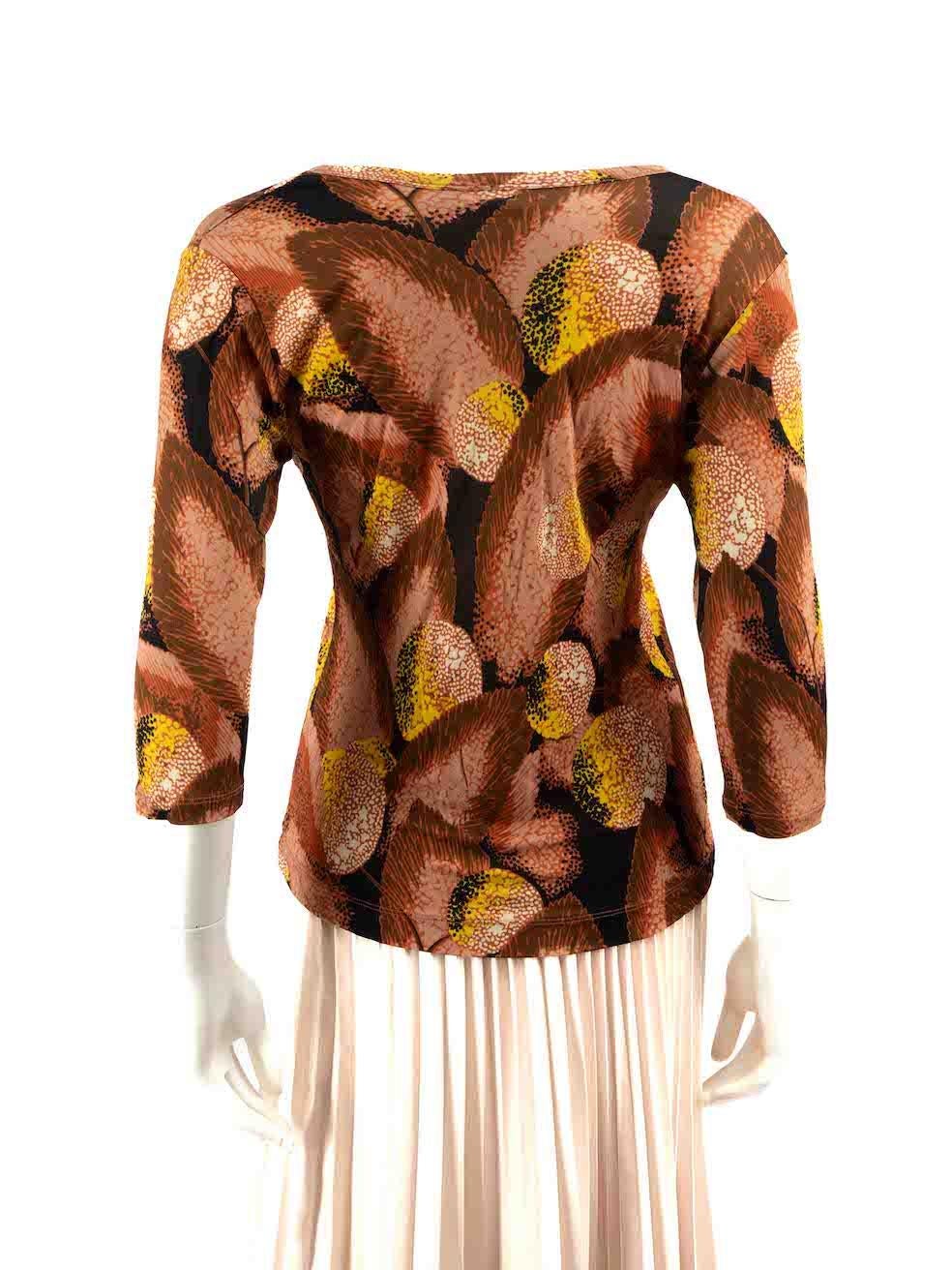 Brown Dries Van Noten Floral Print V-Neck Top Size M