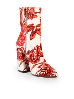 Dries Van Noten Floral Print Velvet Ankle Boots Size IT 37.5