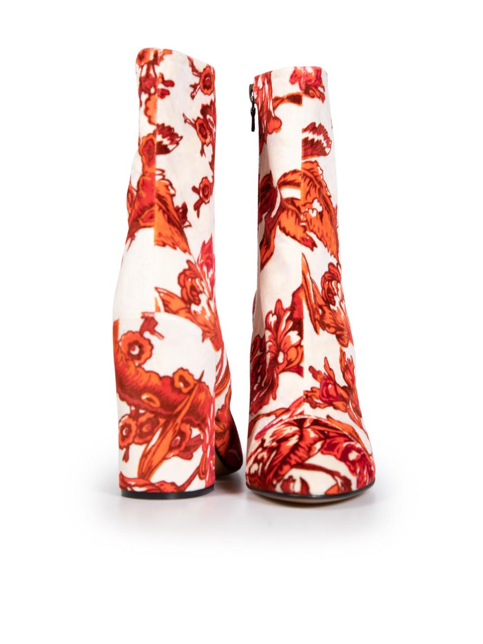 Dries Van Noten Floral Print Velvet Ankle Boots Size IT 37.5 In Good Condition For Sale In London, GB