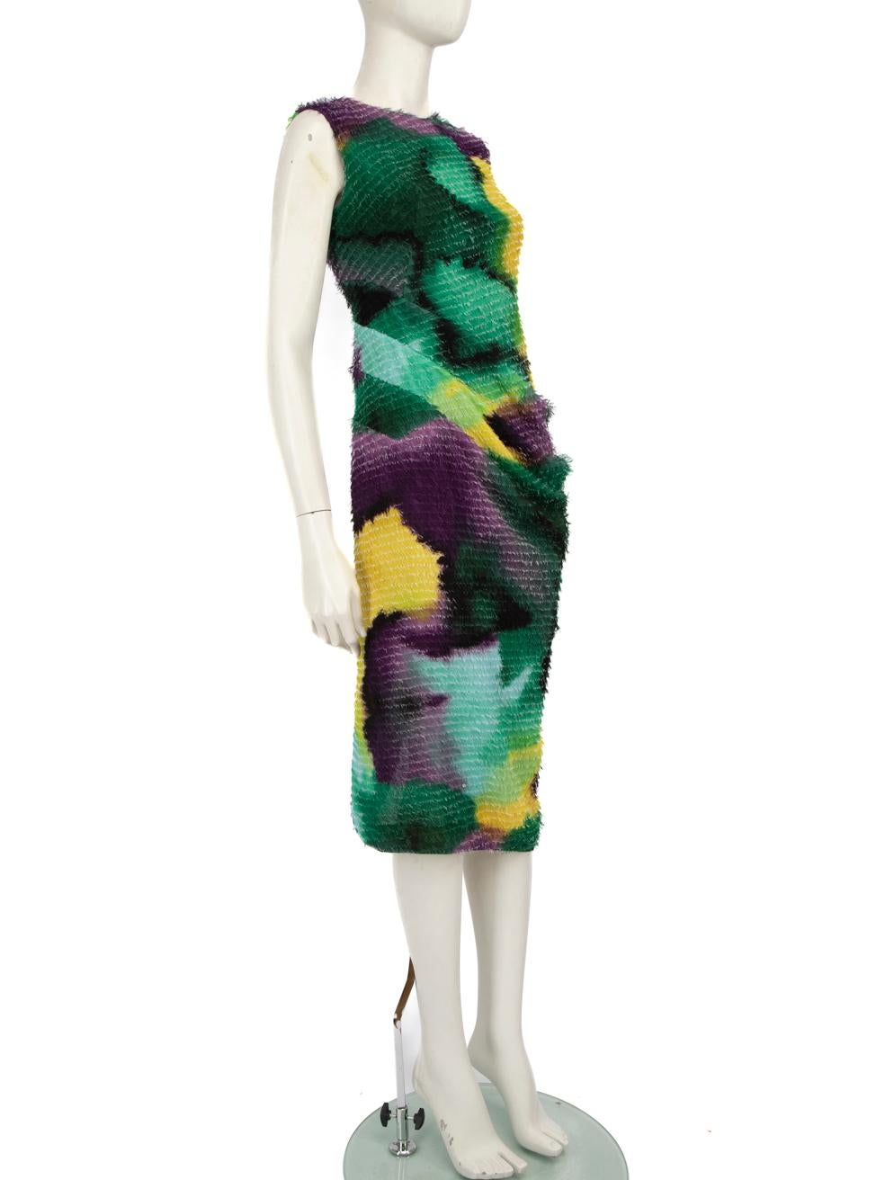 CONDITION is Very good. Hardly any visible wear to dress is evident on this used Dries Van Noten designer resale item.



Details


Multicolour- green, yellow, purple

Viscose

Dress

Abstract pattern

Fringe textured

Ruched