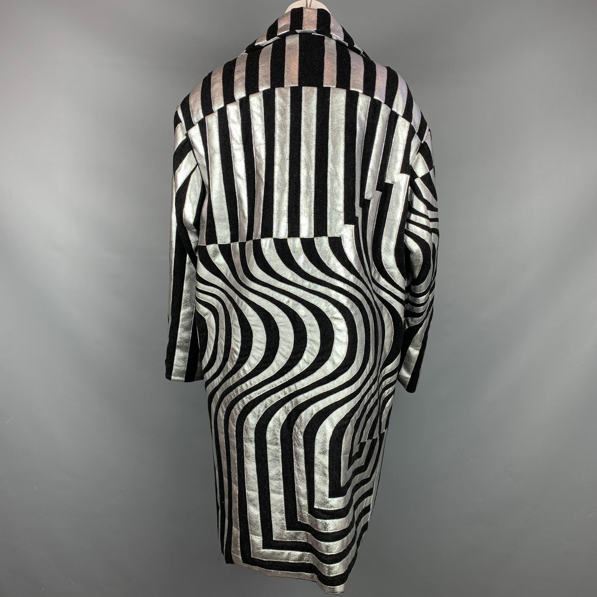 DRIES VAN NOTEN FW 14 Size S Black & Silver Stripe Wool Blend Oversized Coat In New Condition In San Francisco, CA