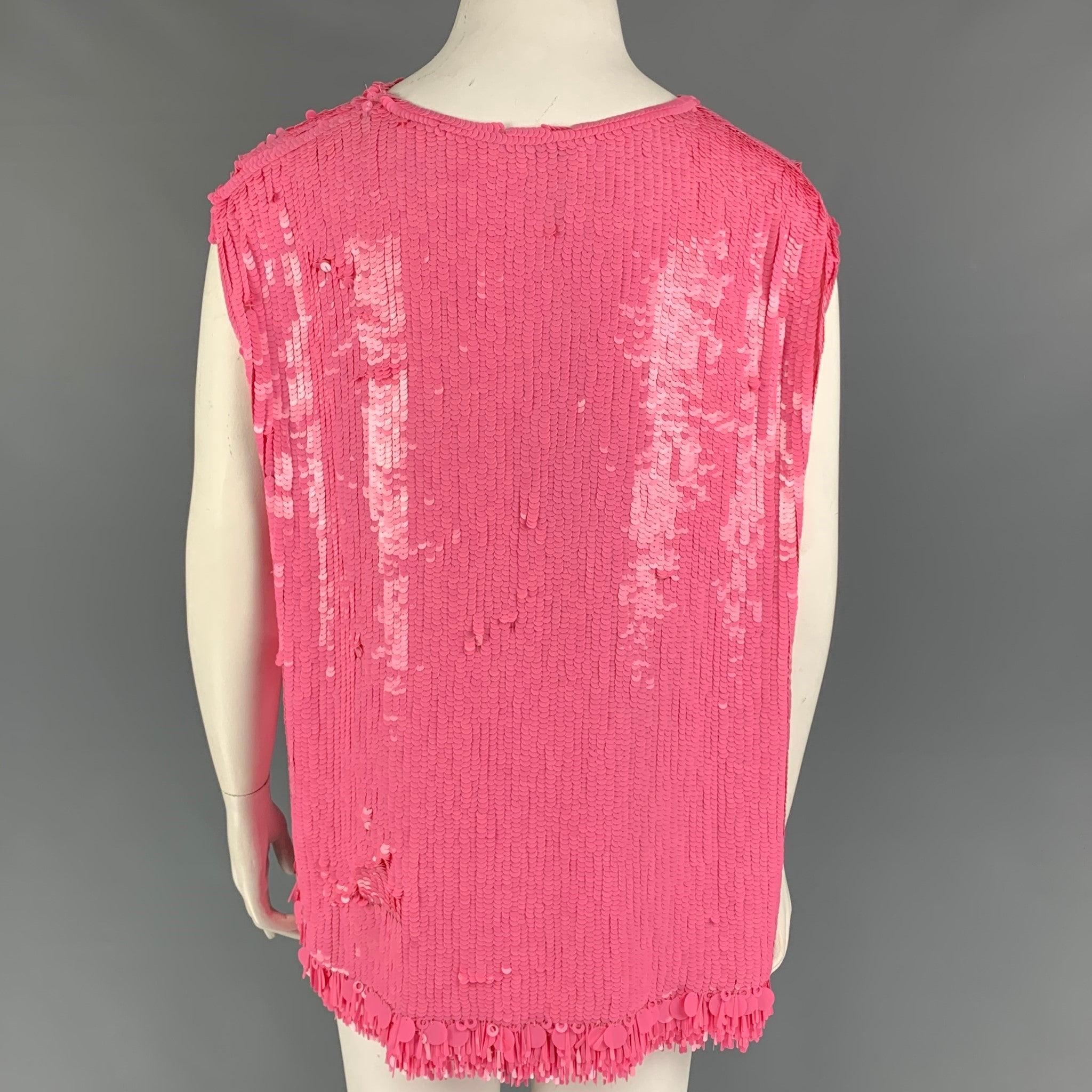 DRIES VAN NOTEN FW 21 Size 10 Pink Viscose Sequined Sleeveless Dress Top In Good Condition For Sale In San Francisco, CA