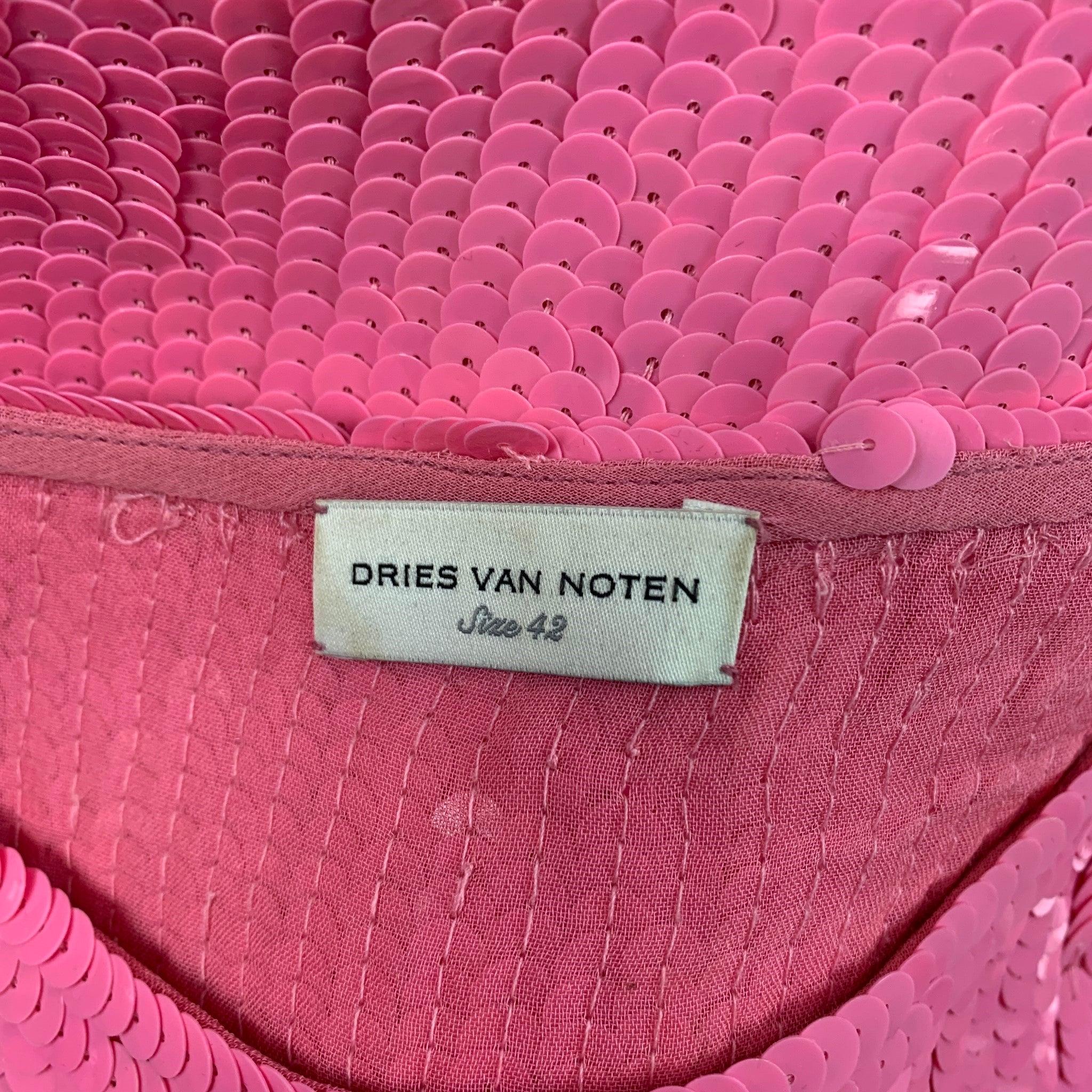 DRIES VAN NOTEN FW 21 Size 10 Pink Viscose Sequined Sleeveless Dress Top For Sale 1