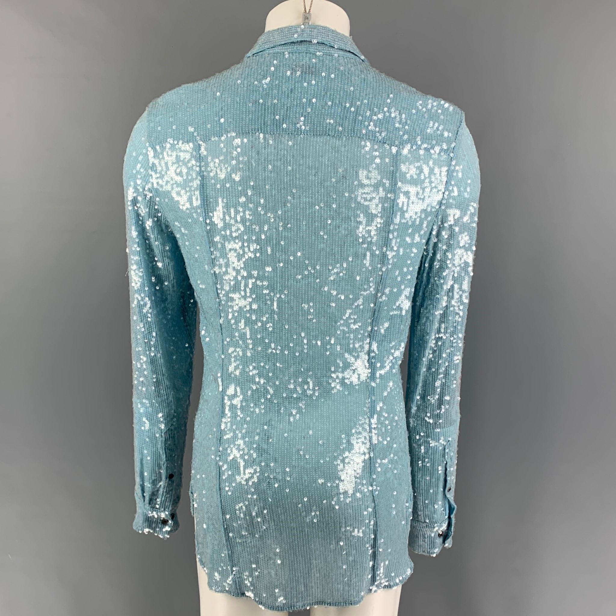 DRIES VAN NOTEN SS20 Sze M Green Blue Sequined Long Sleeve Shirt