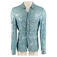 DRIES VAN NOTEN FW 22 Size S Light Blue Sequined Viscose Long Sleeve Shirt