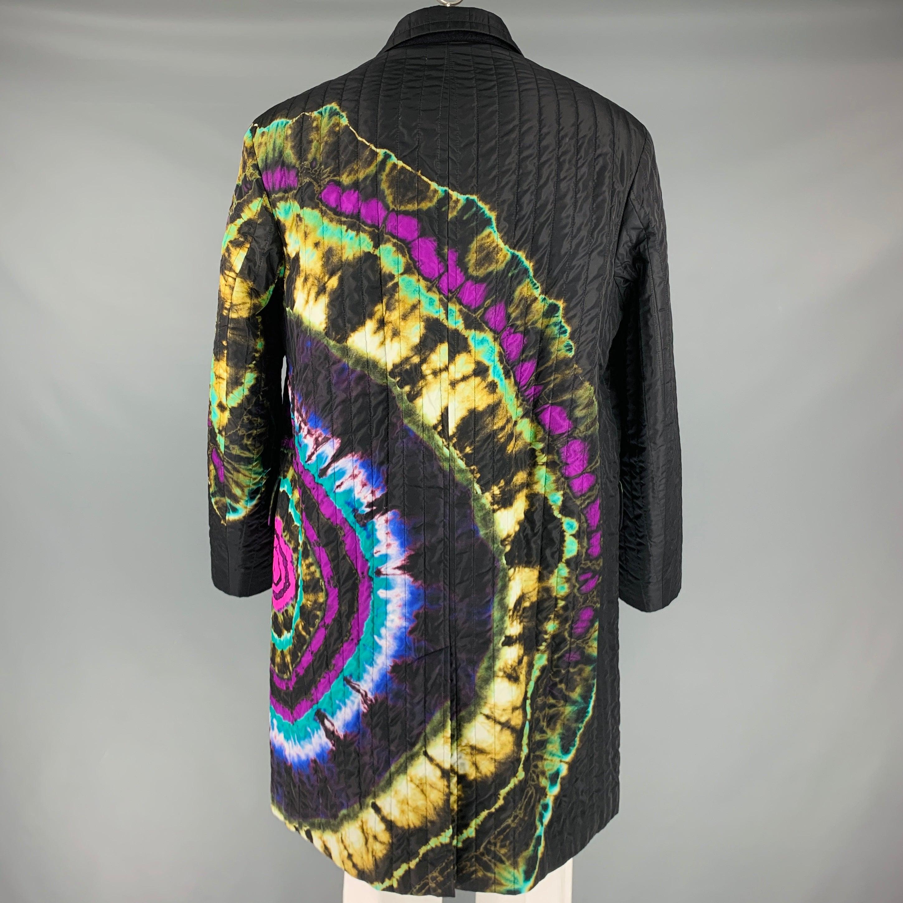 DRIES VAN NOTEN FW19 Size 44 Black Multi Color Tie Dye Coat In Excellent Condition For Sale In San Francisco, CA