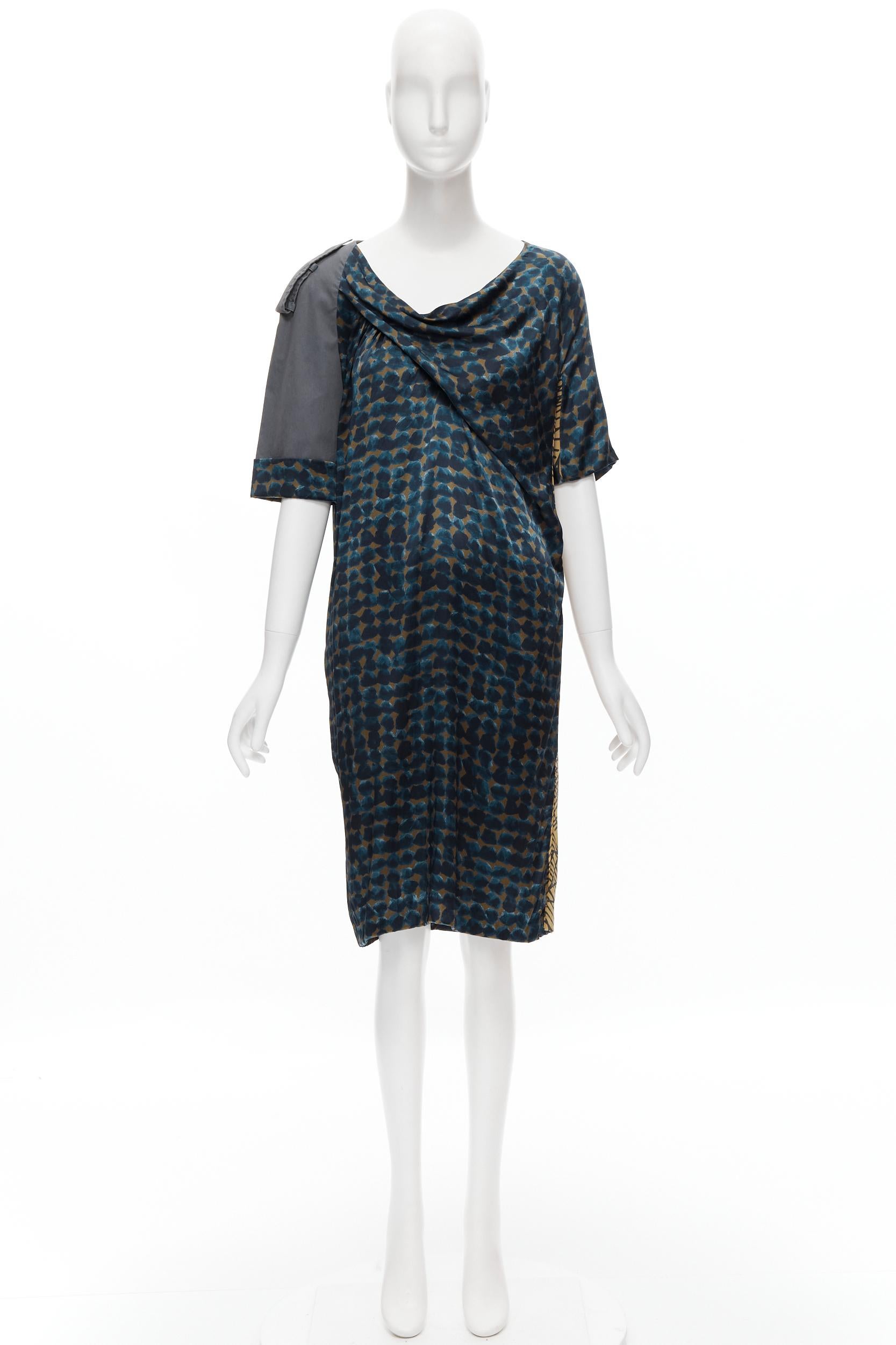 DRIES VAN NOTEN geometric draped silk asymmetric cotton sleeves dress FR36 S For Sale 6