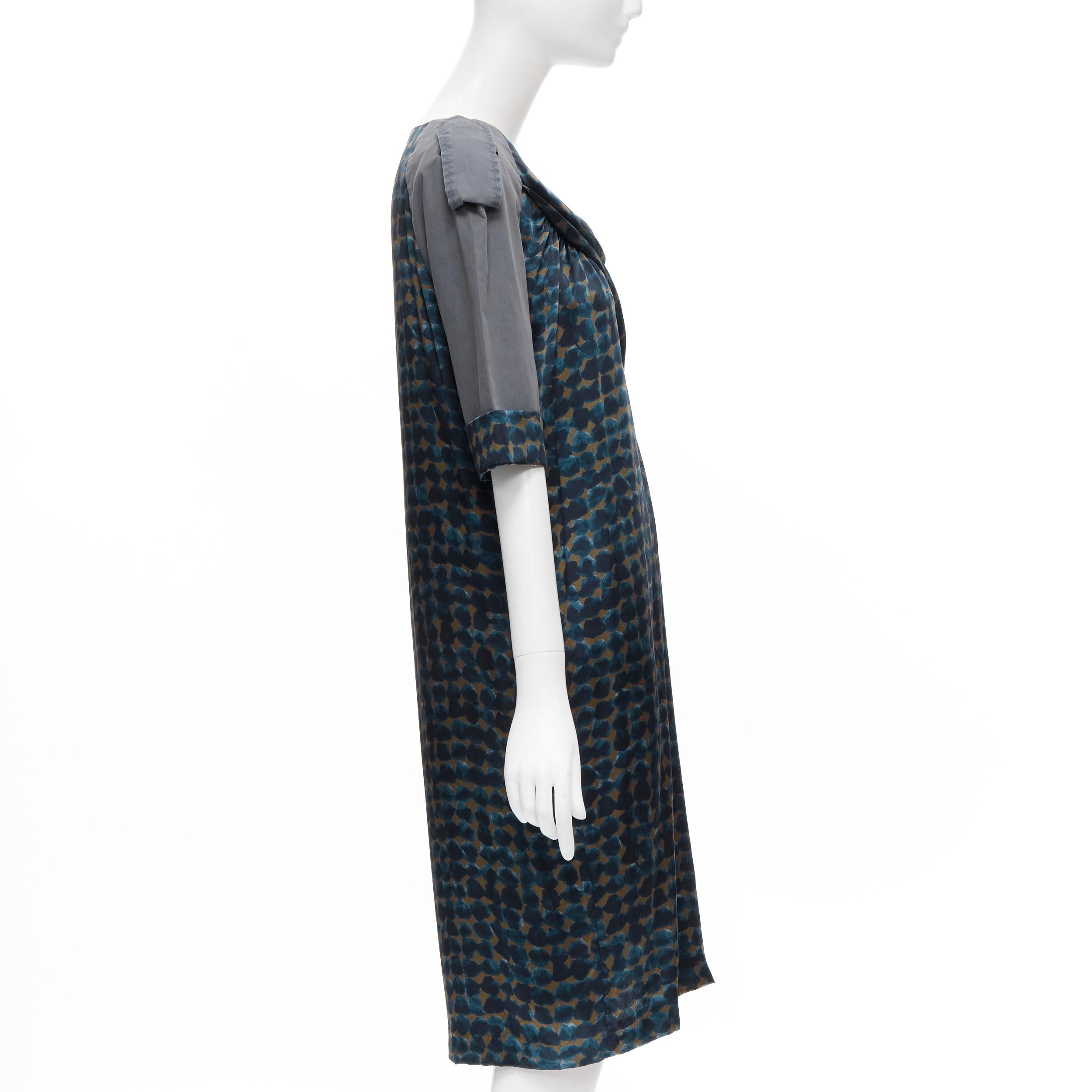 Black DRIES VAN NOTEN geometric draped silk asymmetric cotton sleeves dress FR36 S For Sale