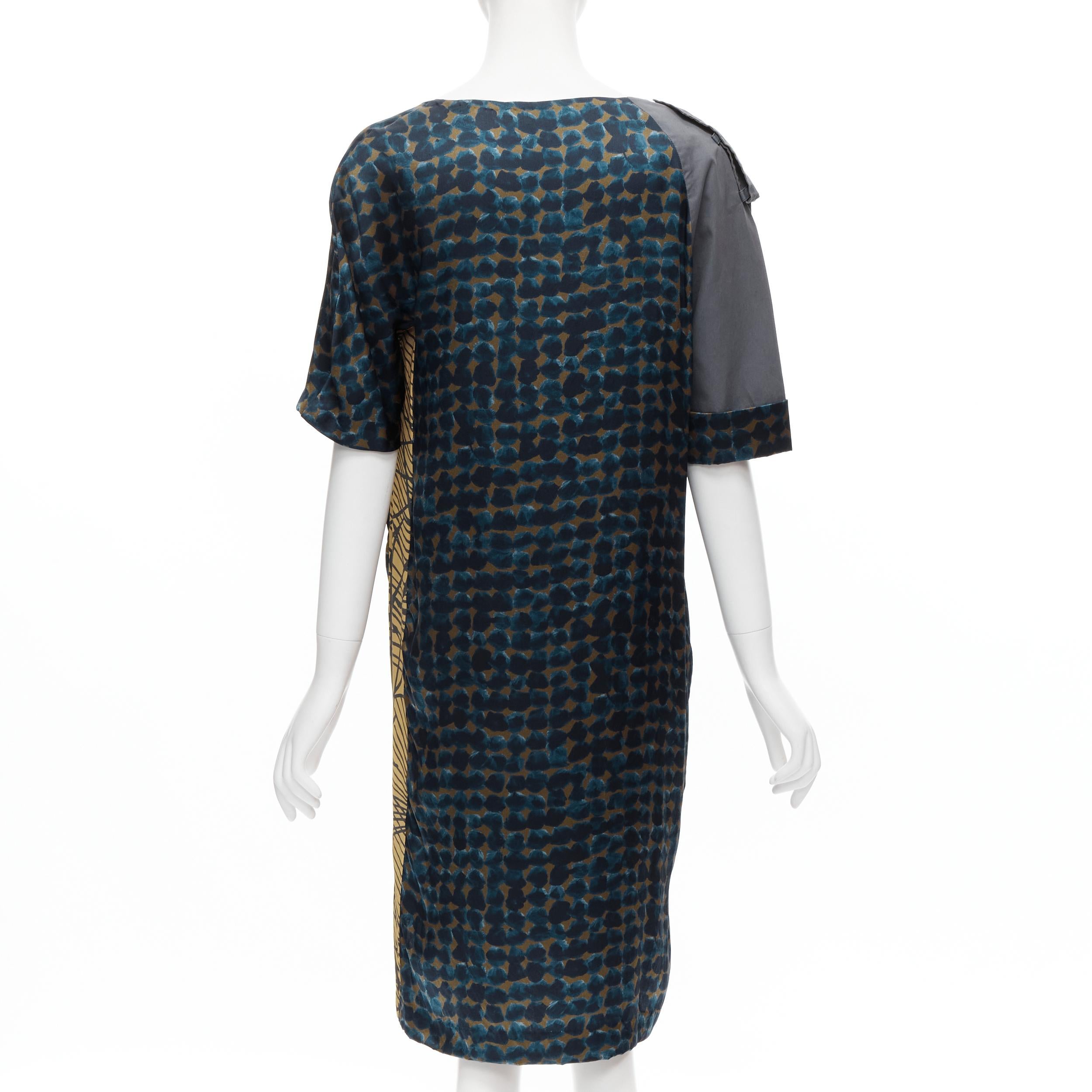 DRIES VAN NOTEN geometric draped silk asymmetric cotton sleeves dress FR36 S In Excellent Condition For Sale In Hong Kong, NT