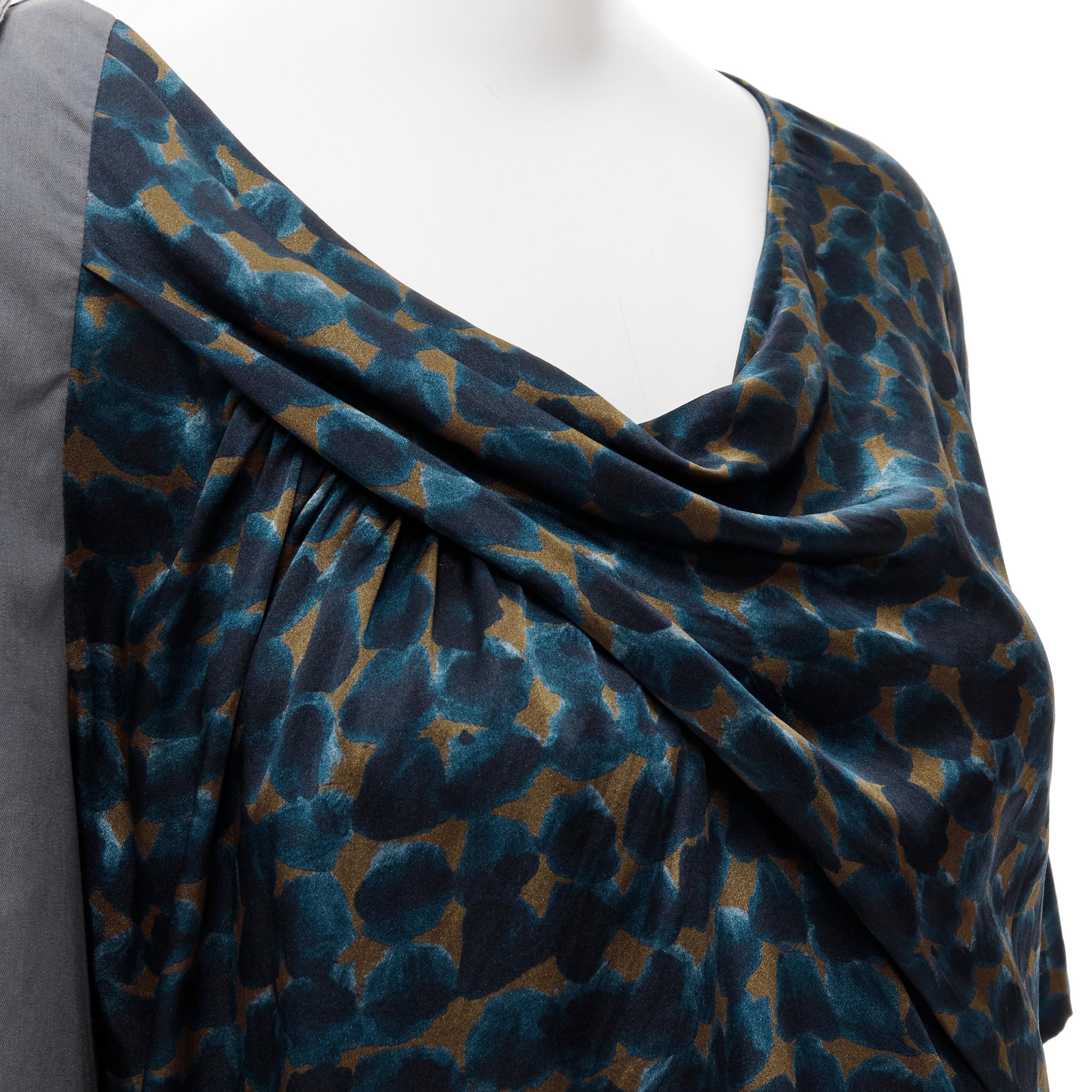 DRIES VAN NOTEN geometric draped silk asymmetric cotton sleeves dress FR36 S For Sale 1