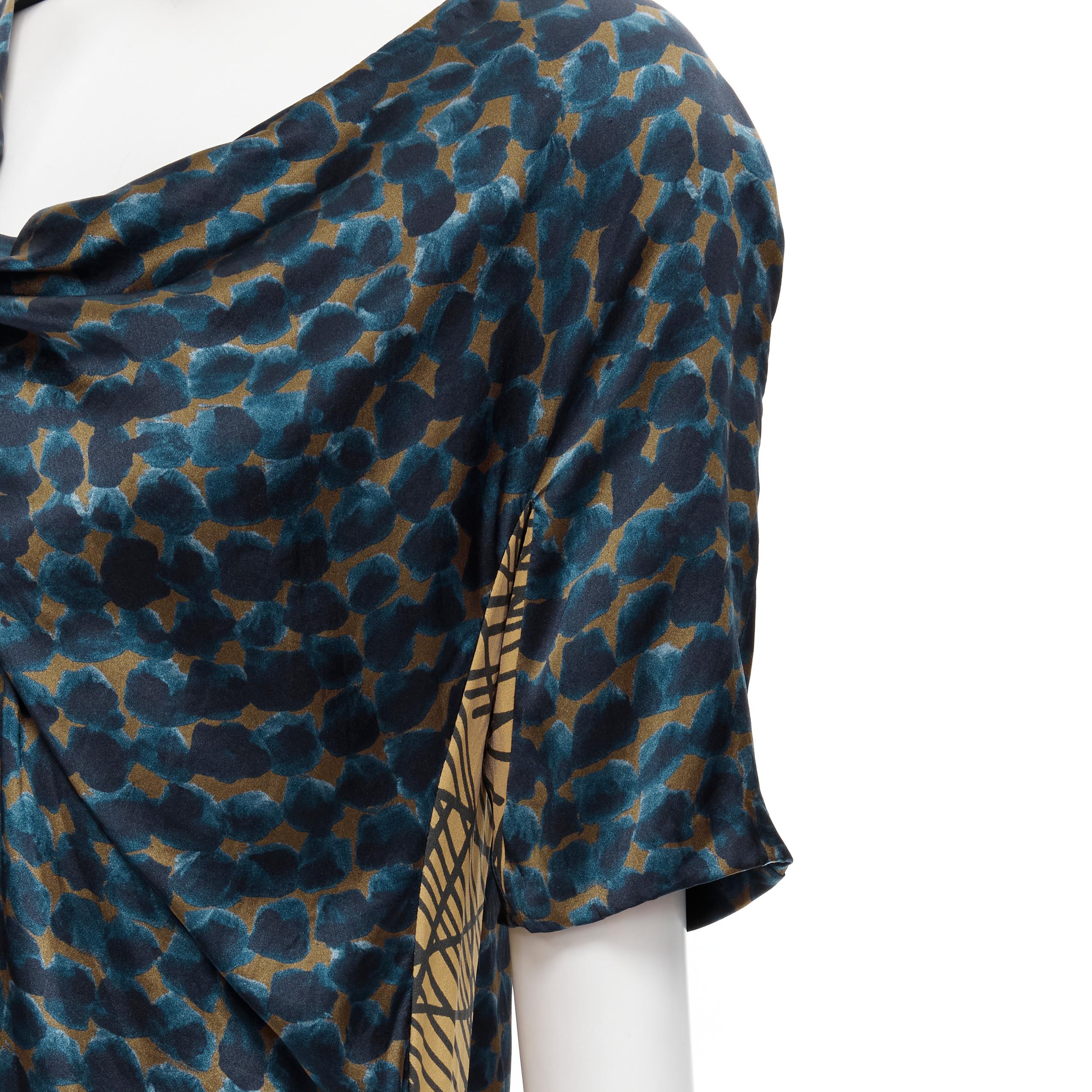 DRIES VAN NOTEN geometric draped silk asymmetric cotton sleeves dress FR36 S For Sale 2