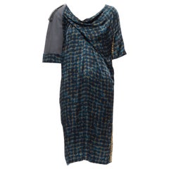 DRIES VAN NOTEN geometric draped silk asymmetric cotton sleeves dress FR36 S