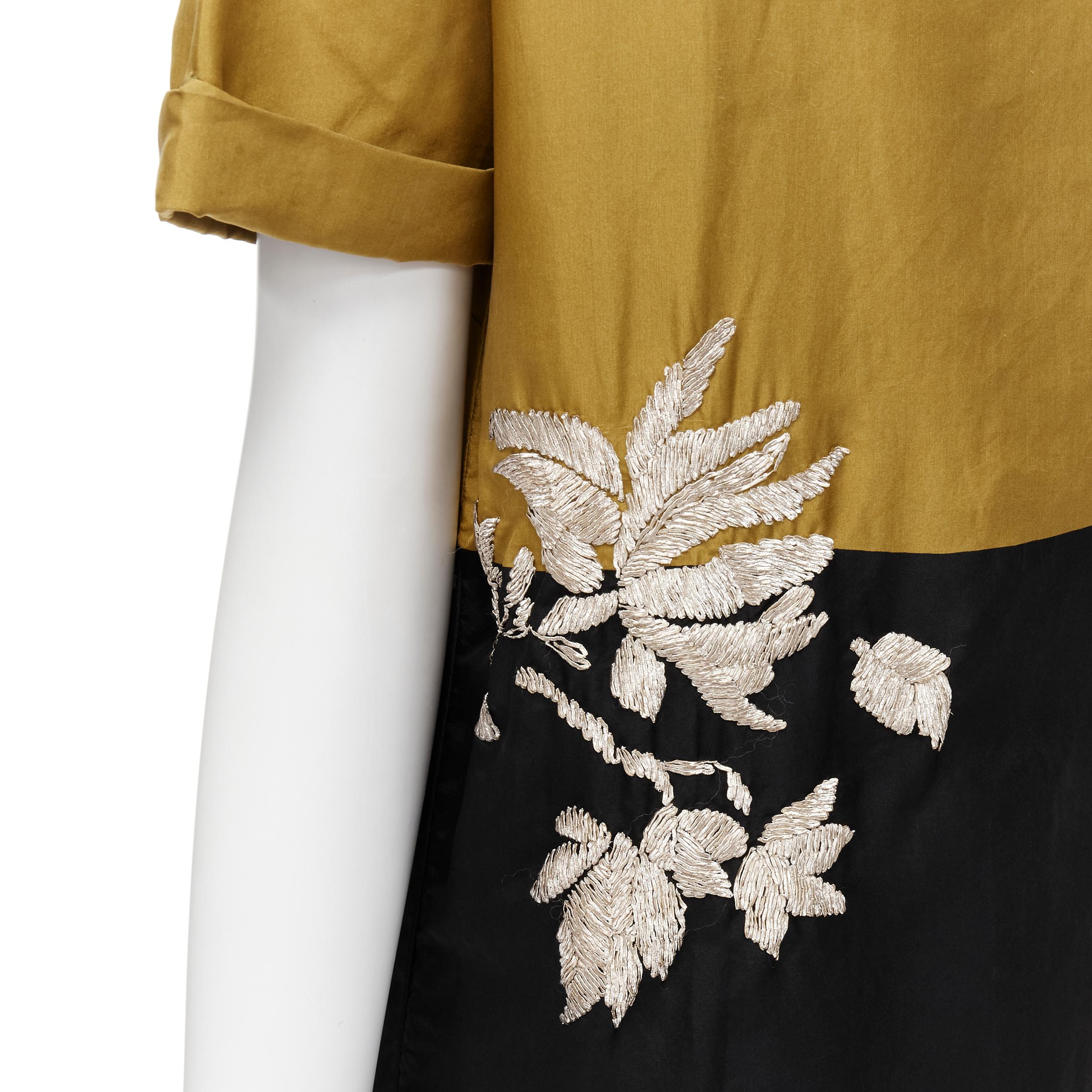 DRIES VAN NOTEN gold black silk gold floral embroidery shift dress FR38 S In Excellent Condition In Hong Kong, NT