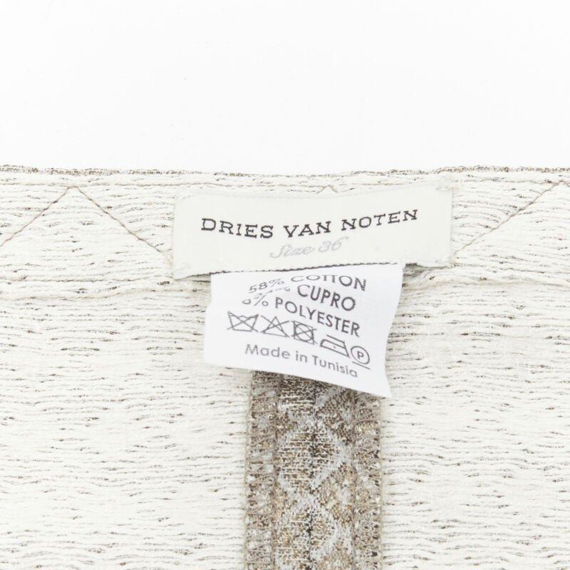 DRIES VAN NOTEN gold coated jacquard cotton belted knee lnegth skirt FR36 S For Sale 5