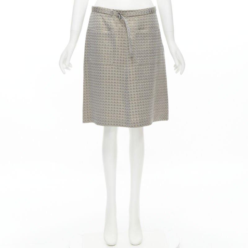 DRIES VAN NOTEN gold coated jacquard cotton belted knee lnegth skirt FR36 S For Sale 6