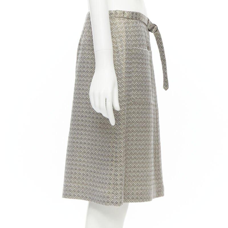 DRIES VAN NOTEN gold coated jacquard cotton belted knee lnegth skirt FR36 S In Excellent Condition For Sale In Hong Kong, NT