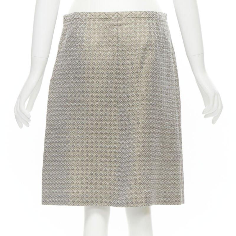 Women's DRIES VAN NOTEN gold coated jacquard cotton belted knee lnegth skirt FR36 S For Sale