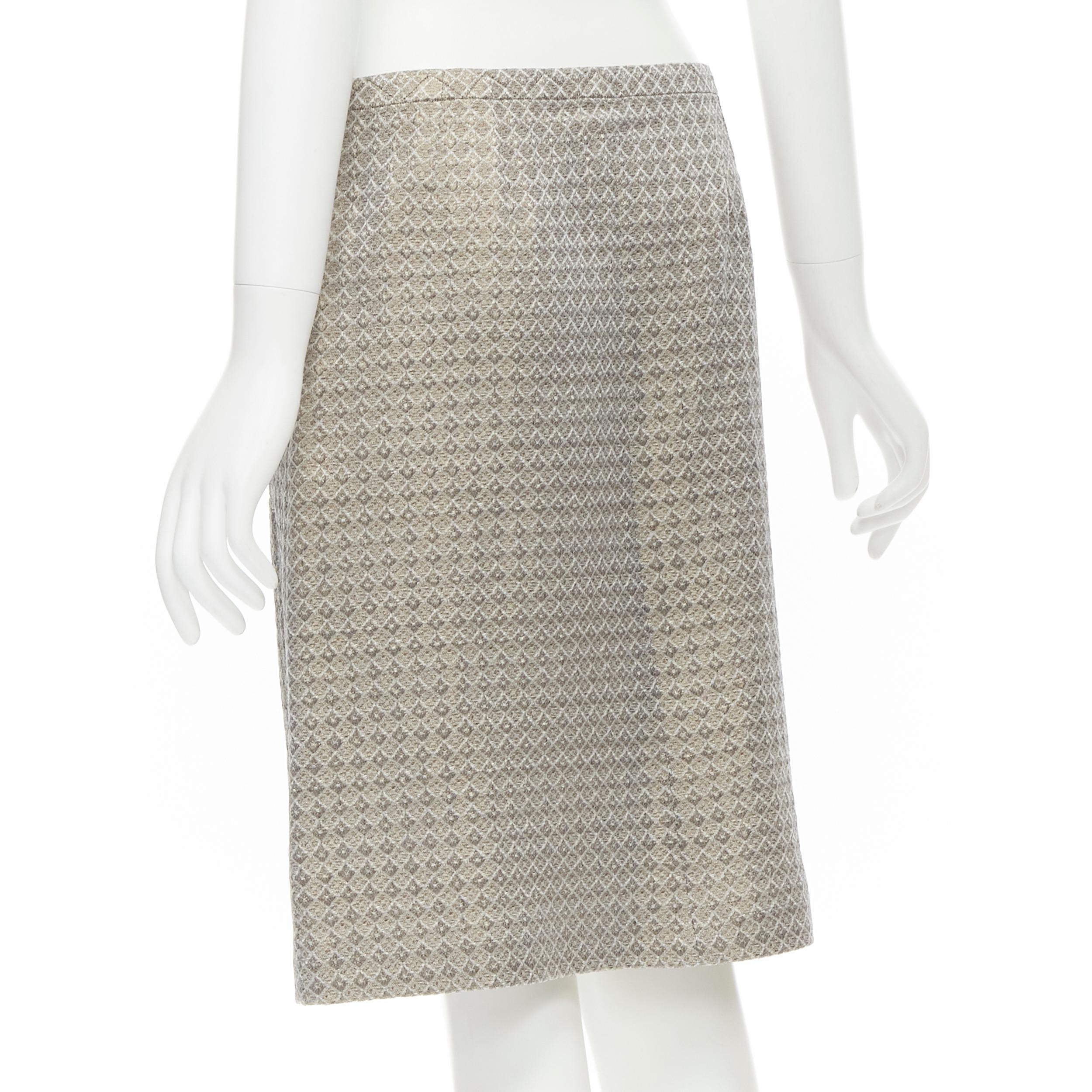 Women's DRIES VAN NOTEN gold coated jacquard cotton belted knee lnegth skirt FR36 S For Sale