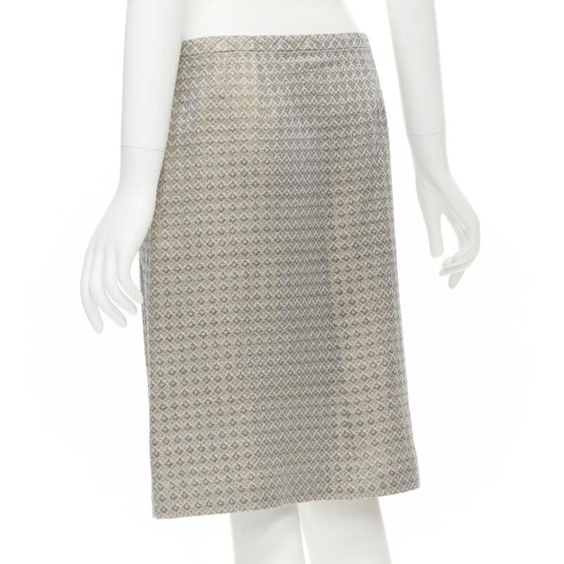DRIES VAN NOTEN gold coated jacquard cotton belted knee lnegth skirt FR36 S For Sale 1