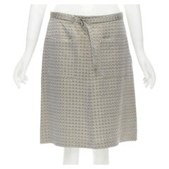 DRIES VAN NOTEN gold coated jacquard cotton belted knee lnegth skirt FR36 S