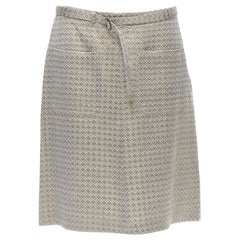 DRIES VAN NOTEN gold coated jacquard cotton belted knee lnegth skirt FR36 S