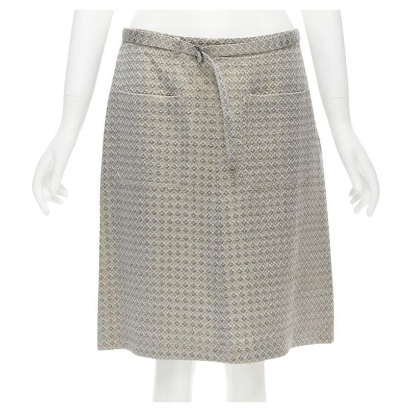 DRIES VAN NOTEN gold coated jacquard cotton belted knee lnegth skirt FR36 S For Sale