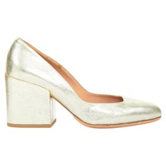 DRIES VAN NOTEN gold metallic leather round toe chunky block heel pumps EU36.5