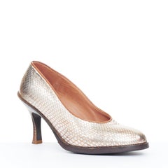 DRIES VAN NOTEN gold metallic scaled leather stacked heel slip on pumps EU36.5