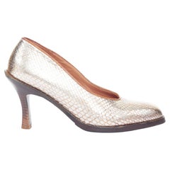 DRIES VAN NOTEN gold metallic scaled leather stacked heel slip on pumps EU36.5