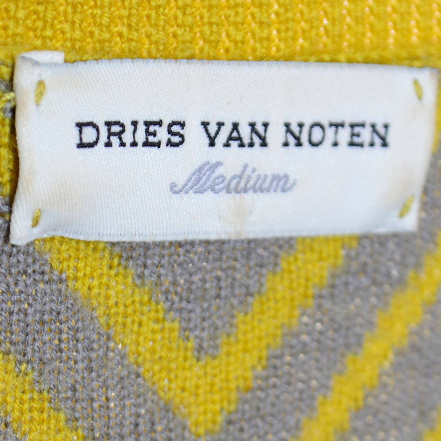 Dries Van Noten Gray and Lime Green Yellow Geometric Wool Summer Sweater 2