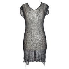 Retro Dries Van Noten Gray Cotton Mesh Transparent Tunic Lon Dress