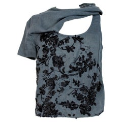 Dries Van Noten Gray Linen Sequins Short Top