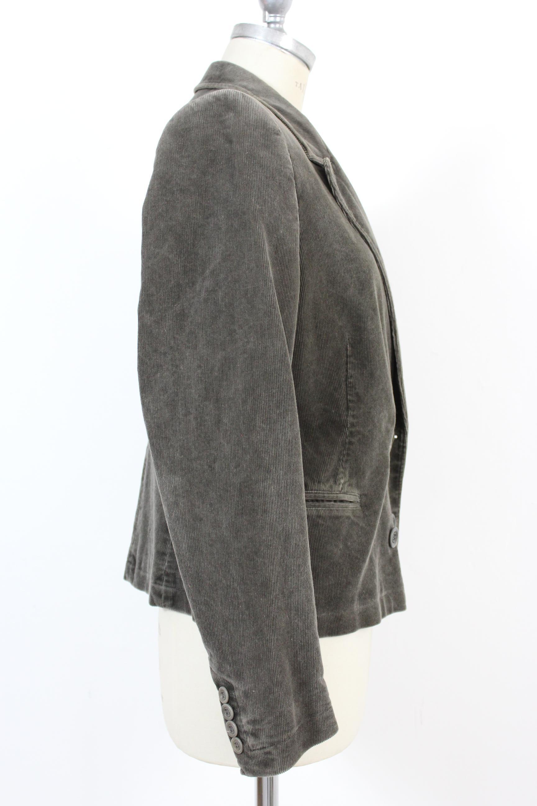 Dries Van Noten Gray Steel Cotton Velvet Jacket Double-Breasted 2000s Flared In Excellent Condition In Brindisi, Bt