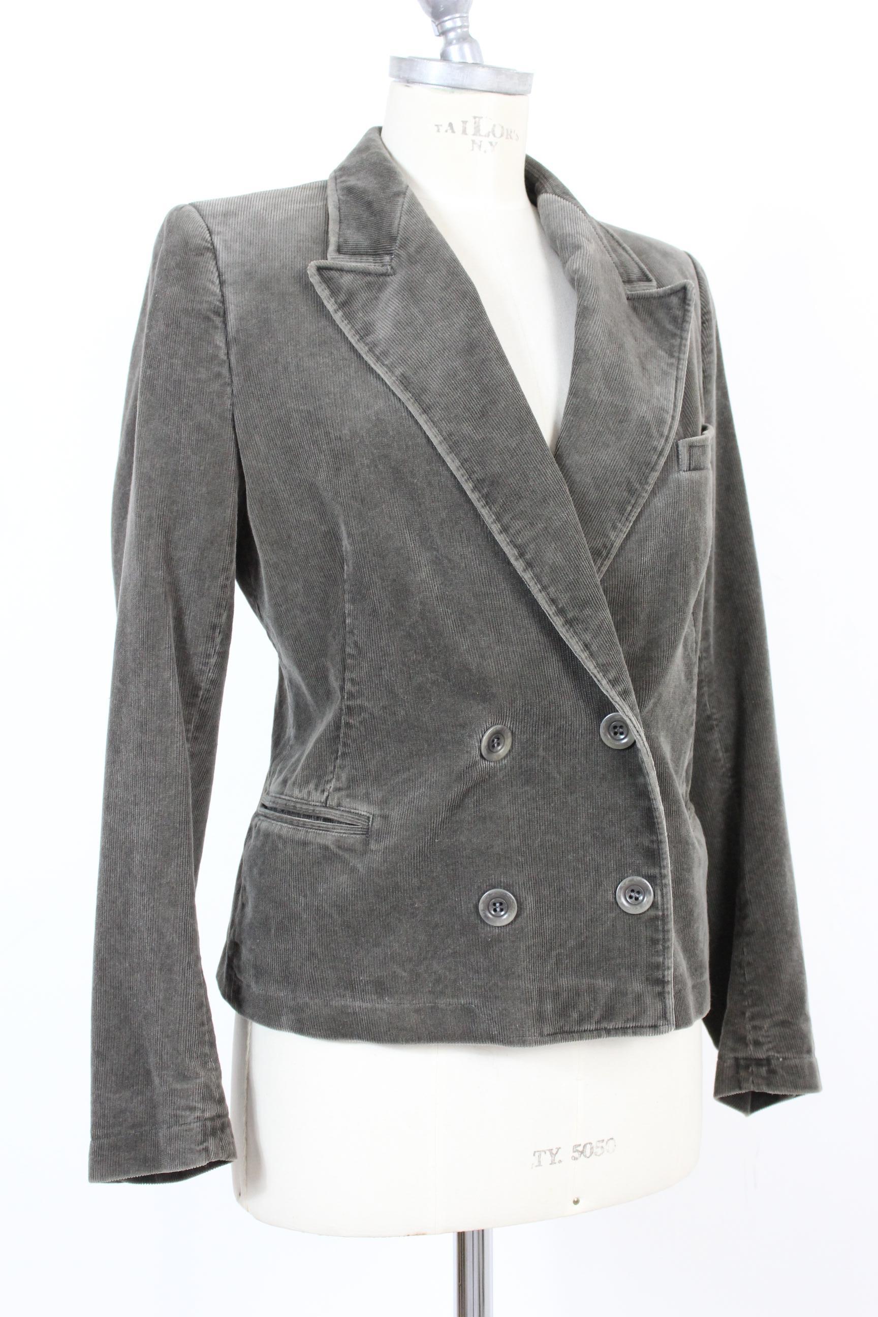 Women's Dries Van Noten Gray Steel Cotton Velvet Jacket Double-Breasted 2000s Flared