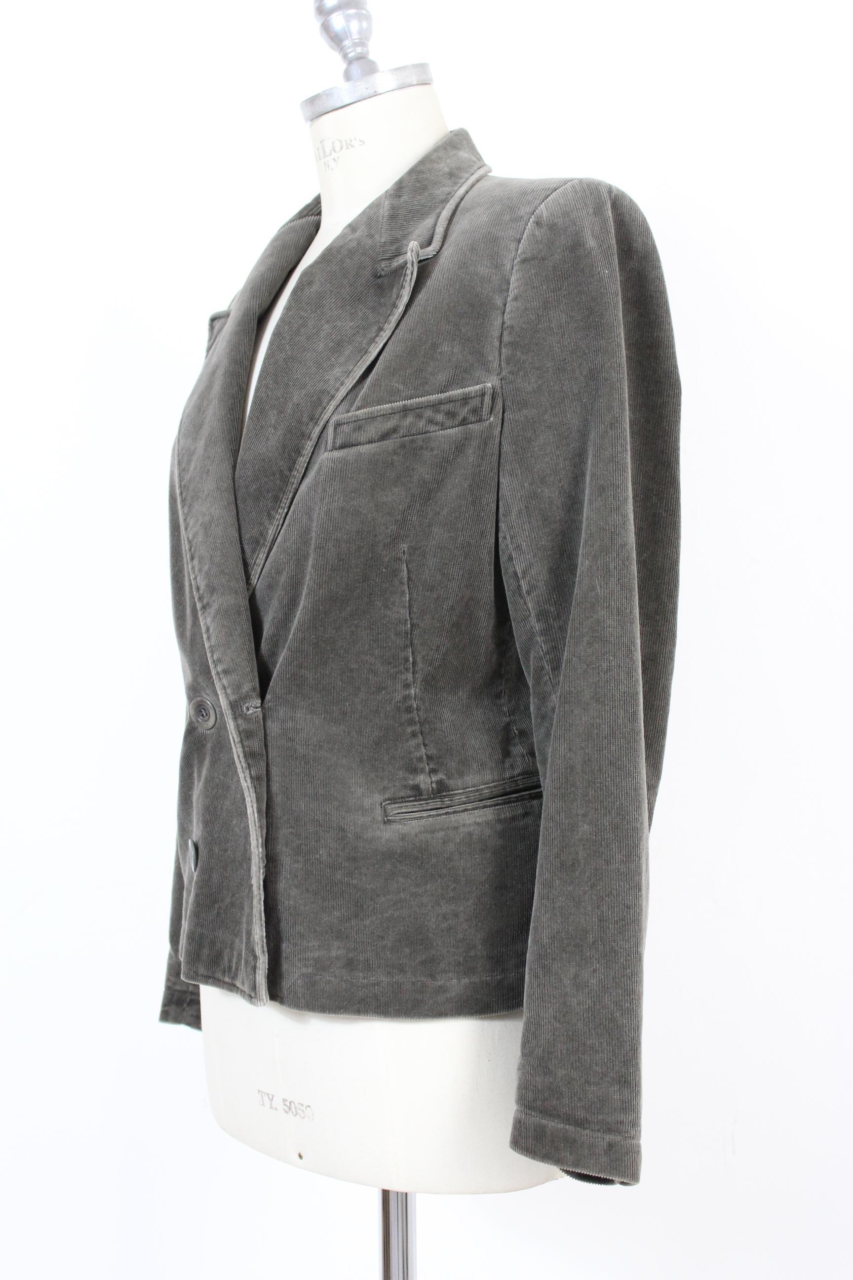 Dries Van Noten Gray Steel Cotton Velvet Jacket Double-Breasted 2000s Flared 1