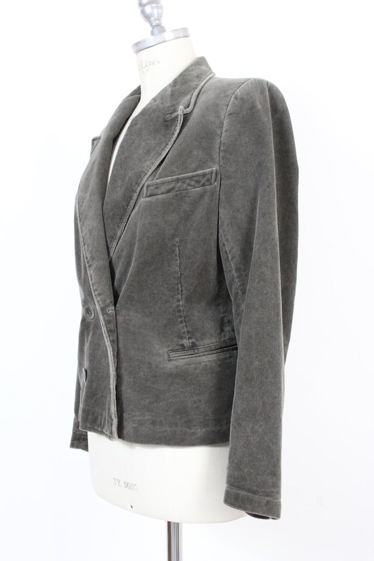 Dries Van Noten Gray Steel Cotton Velvet Jacket Double-Breasted 2000s ...