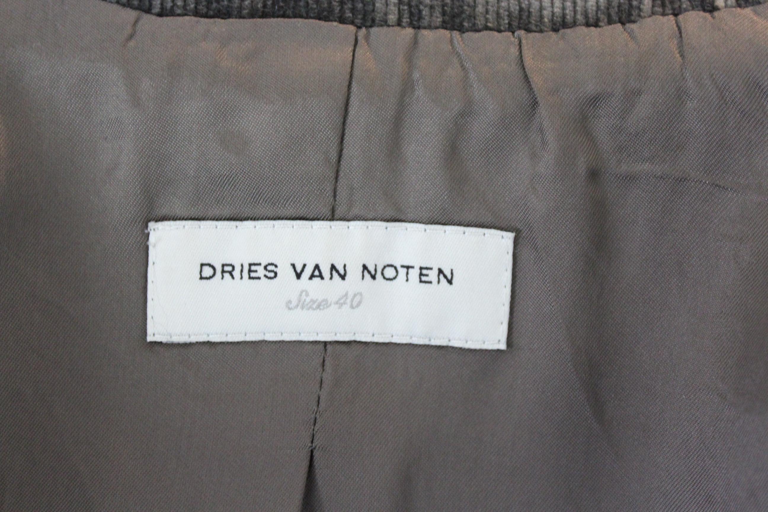 Dries Van Noten Gray Steel Cotton Velvet Jacket Double-Breasted 2000s Flared 2