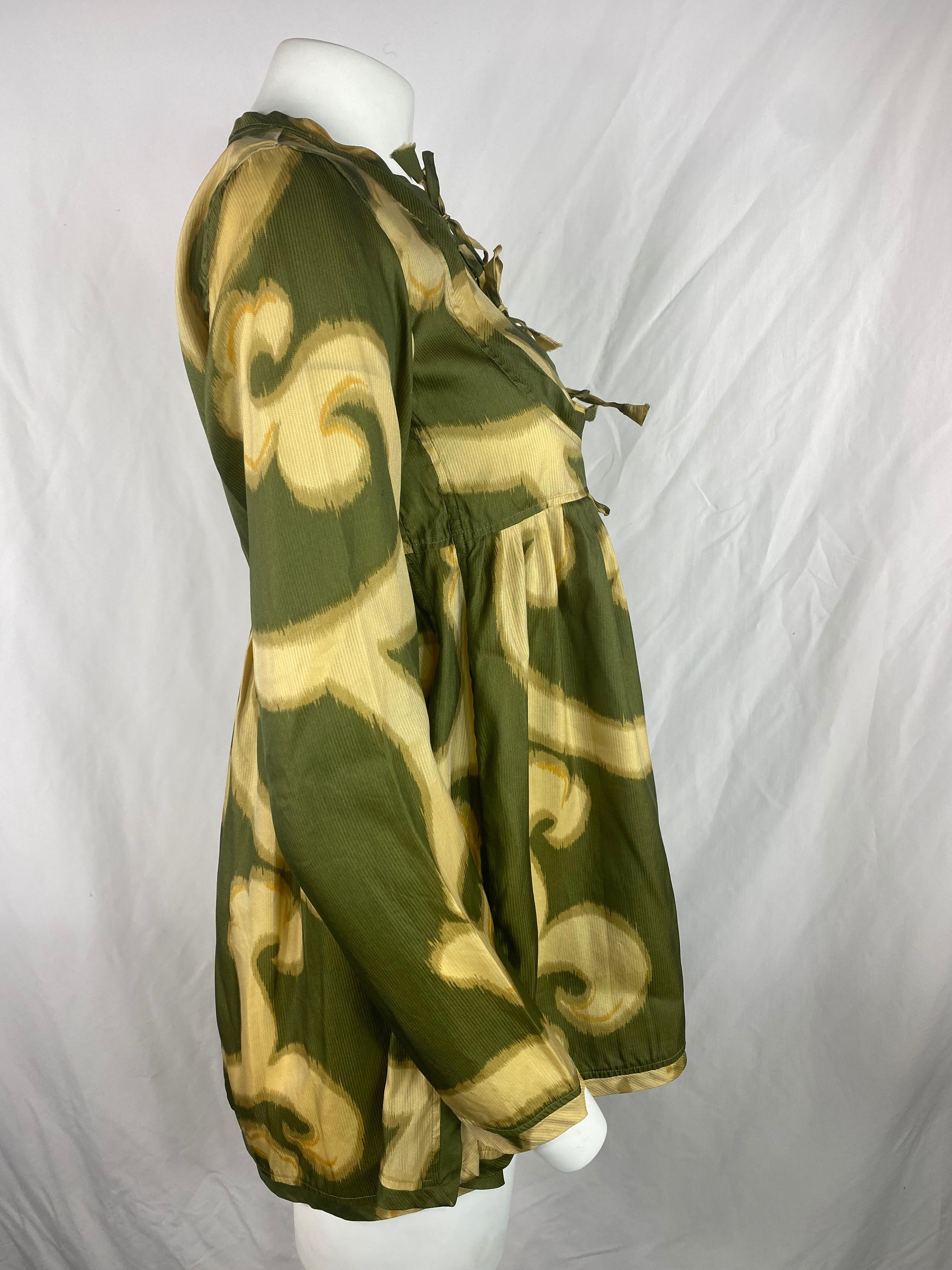 Dries Van Noten Green and Yellow Top Blouse, Size 38 In Excellent Condition In Beverly Hills, CA